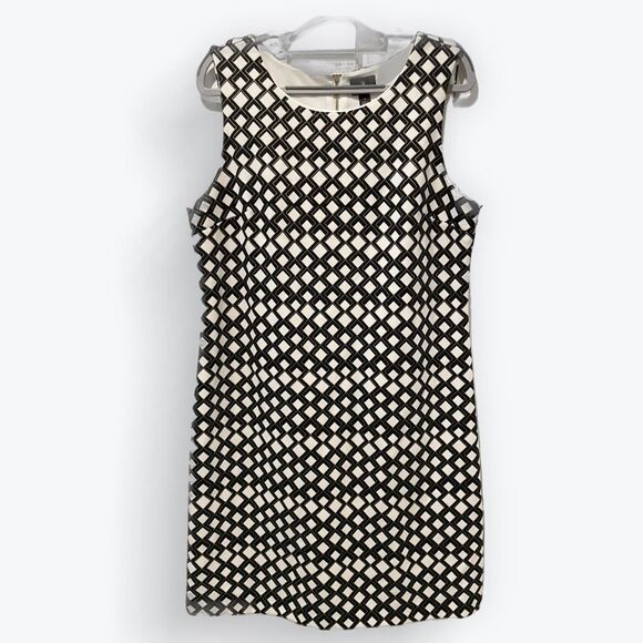 Worthington Diamond Print Sleeveless Midi Shift Dress Black White Size Large‎ - Picture 1 of 10